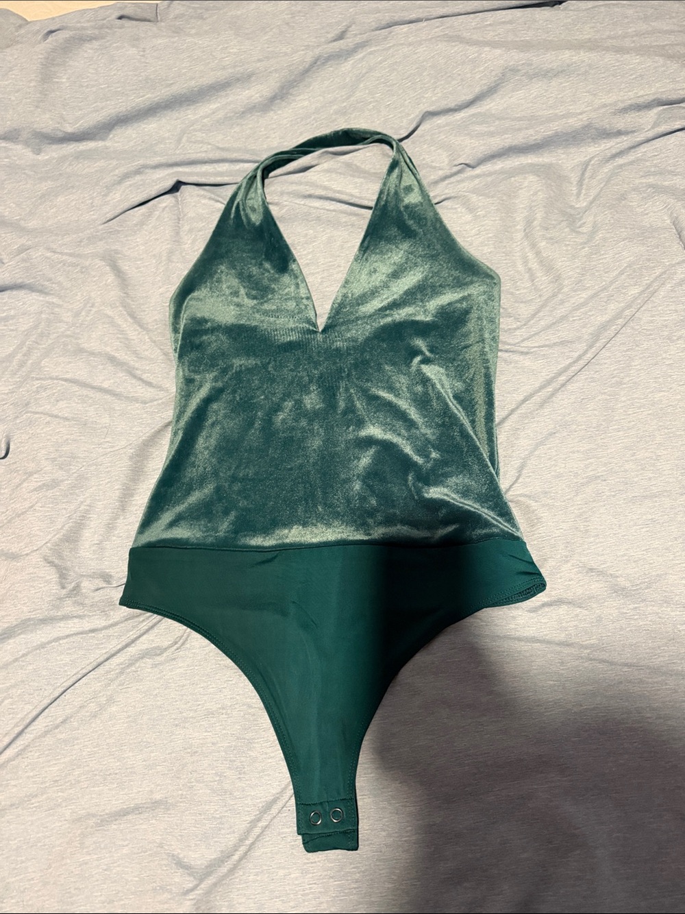 Express Teal Halter Velvet Bodysuit